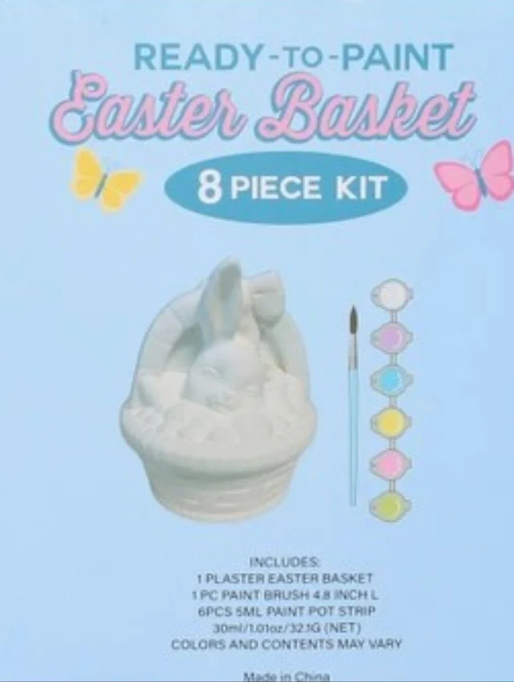READY-TO-PAINT KIT - Easter Bunny Basket - White with Pastel Paint Pods - NWT